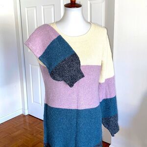 New Knitted 4Colors Long Sleeve Knee Length Sweater Dress